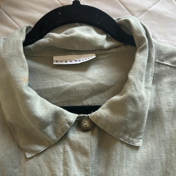 Bryn walker 100% linen olive button down shirt jacket w pockets medium - Picture 4 of 7